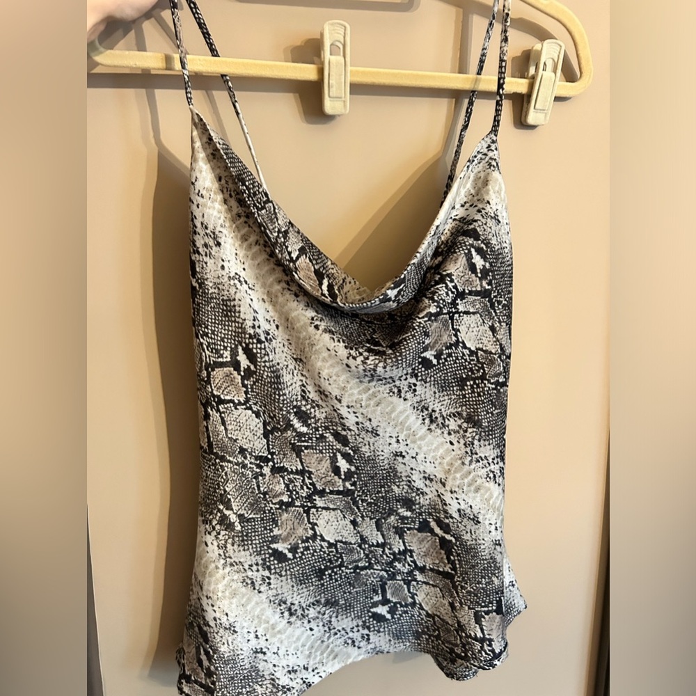 Scoop neck snakeskin tank.